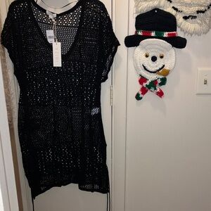 Ibiza Black Asymmetrical Women Open Knit Dress Medium New